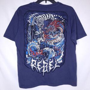 Rebel Vengeance T Shirt Mens Medium Navy Blue Chinese Dragon